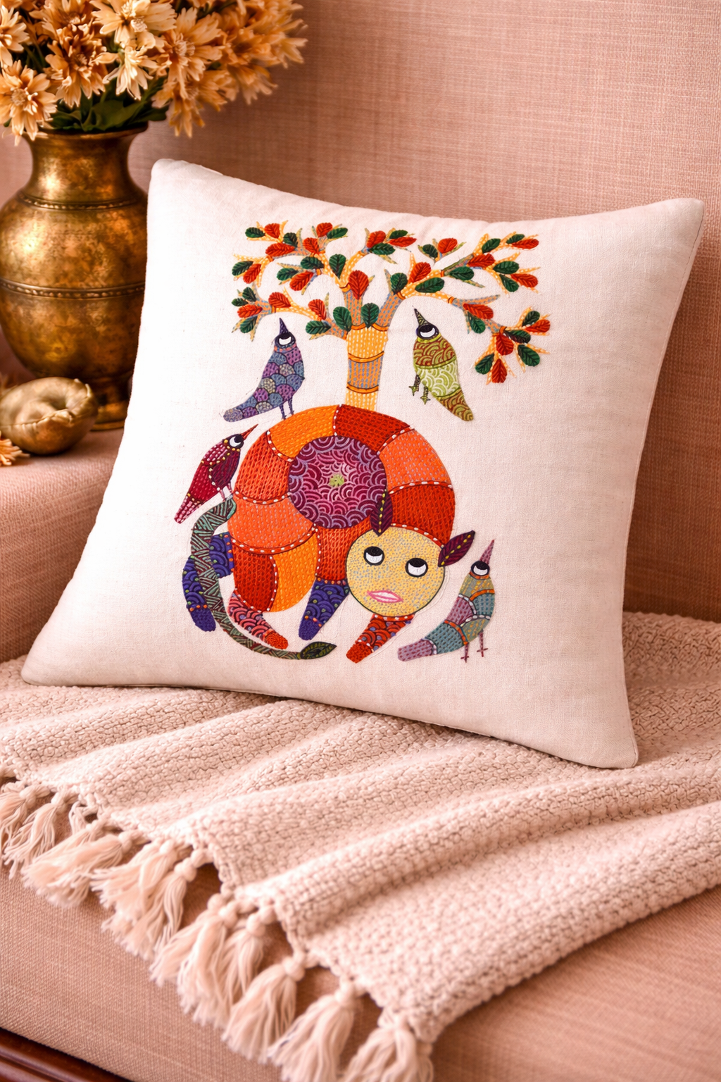 Tribal tree of life cushion cover