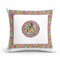 Madhubani flower peacock cushion cover