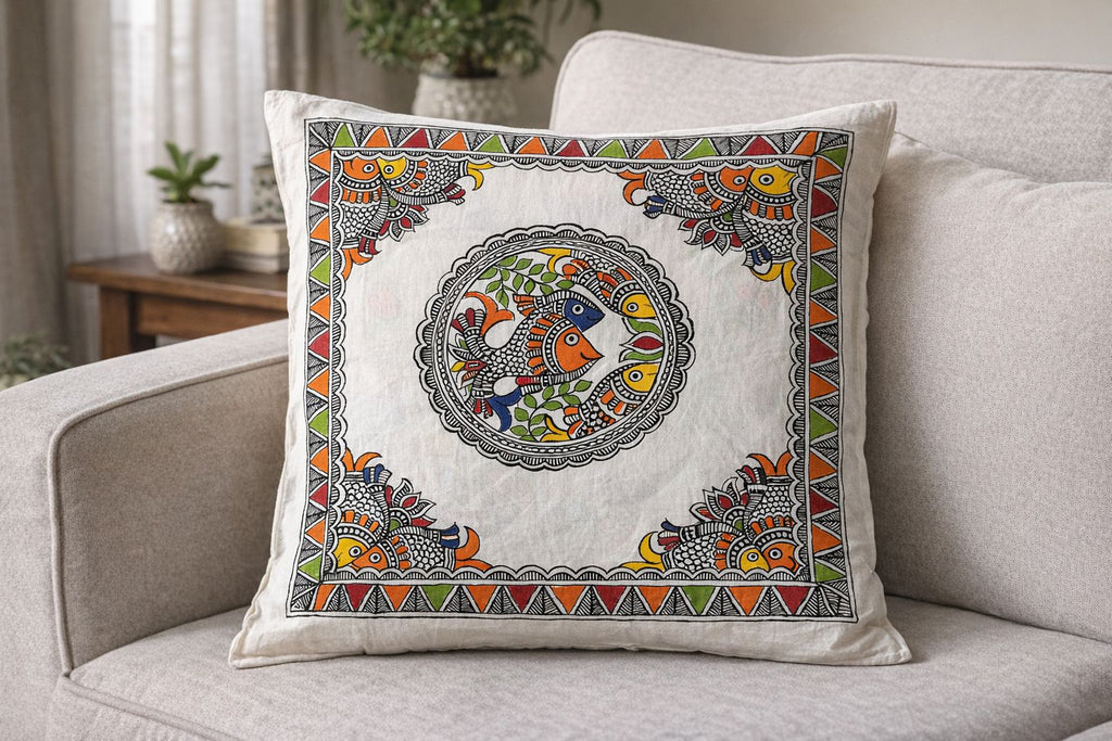 Madhubani gemini fish cushion covers